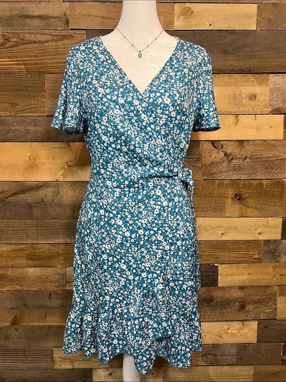 Nagoo Floral Wrap Midi Dress in Teal